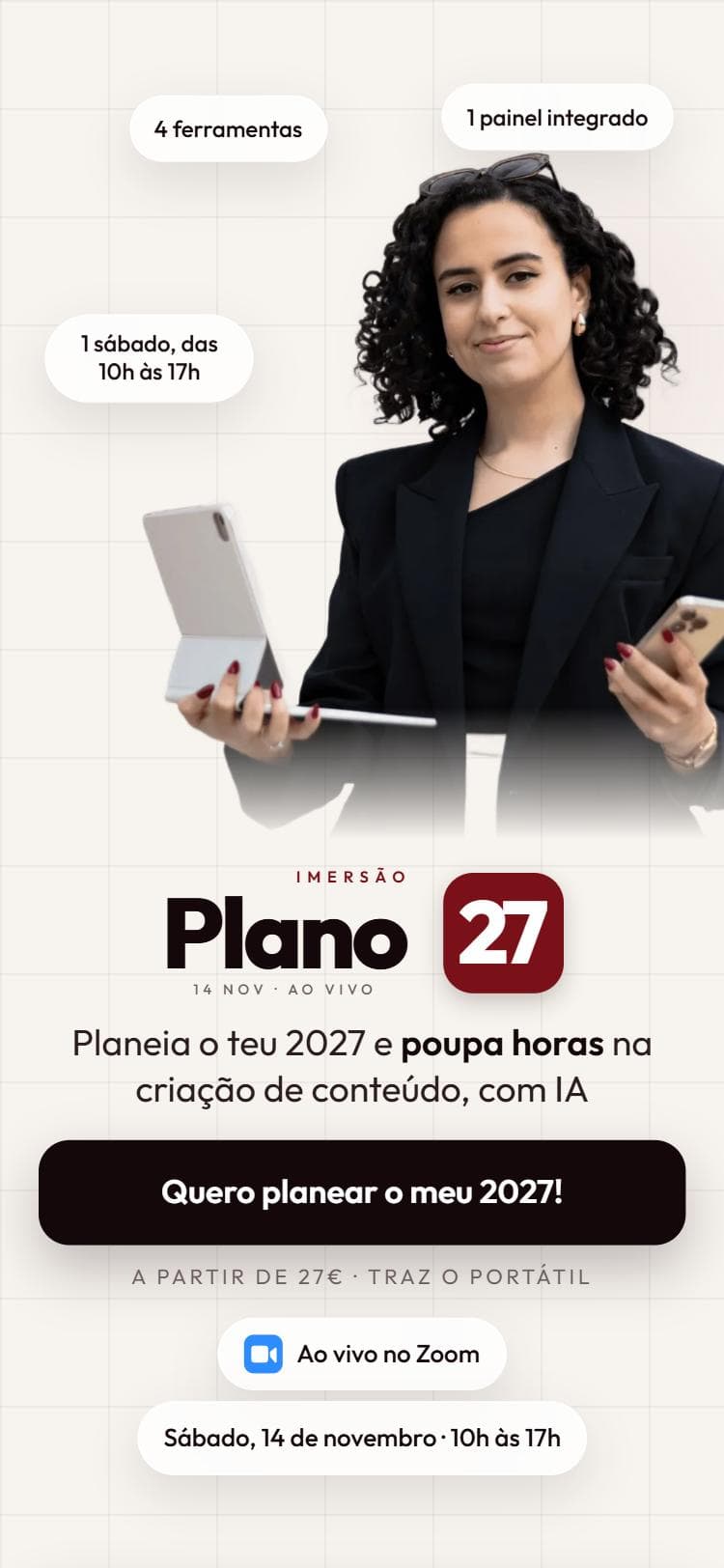 Workshop sales landing page on mobile